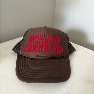 Awful lot of Cough Syrup Brown Trucker Hat with Red Text
